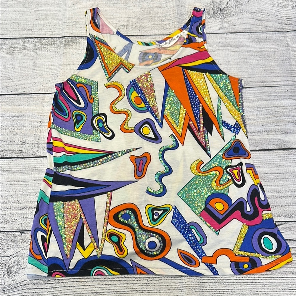 Carlo Ferranti Sz M/L Sequins/Bling Sleeveless Tank Top with Graphic Design - Picture 5 of 10